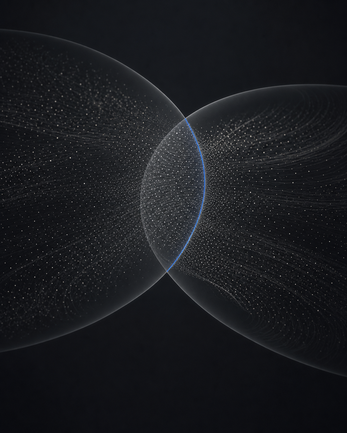Abstract intersecting fields with a precise blue boundary